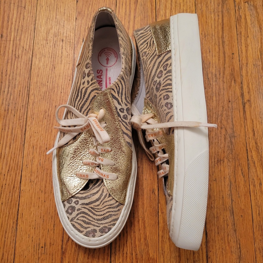 Sabrinas 39 Sneakers Gold‎ Zebra Leopard Animal Print Metallic Leather Spain